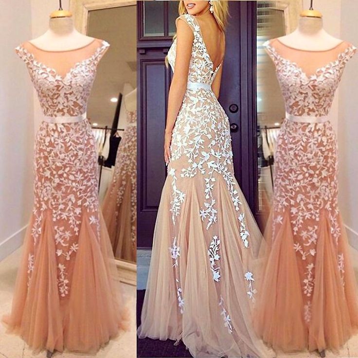 white and tan prom dress