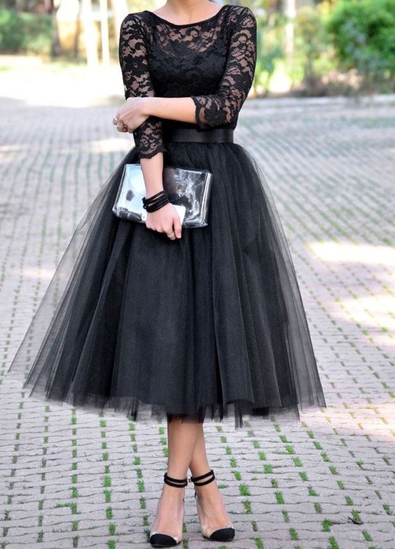 black lace tea dress