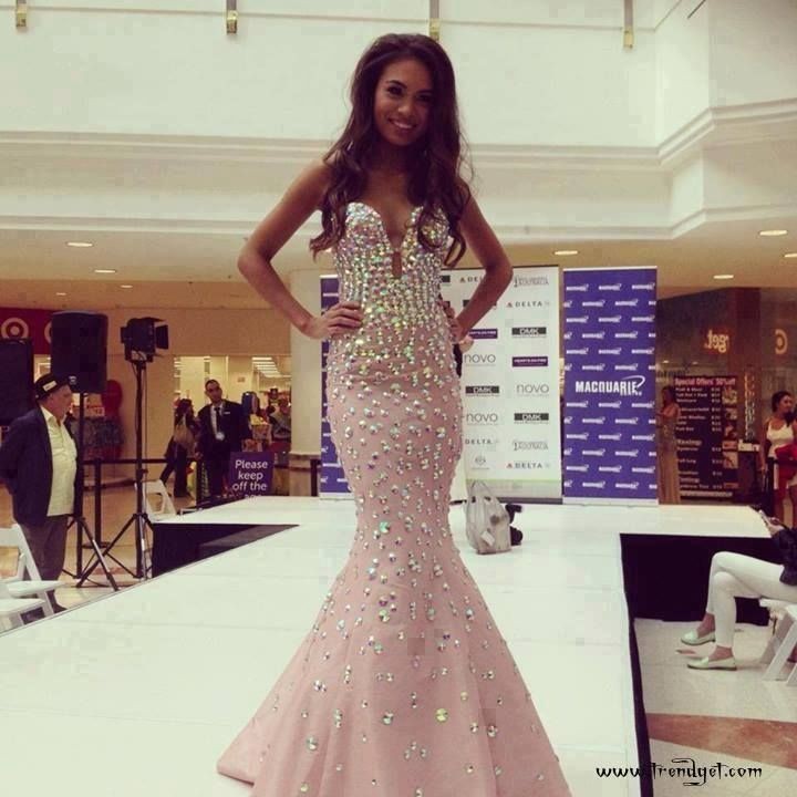 rhinestone mermaid prom dress