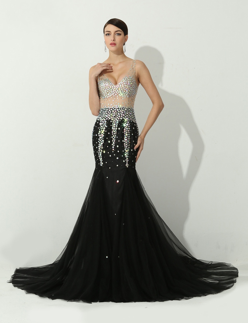 shiny black prom dress