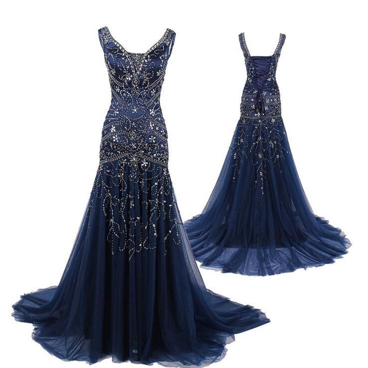 navy blue dress with diamonds