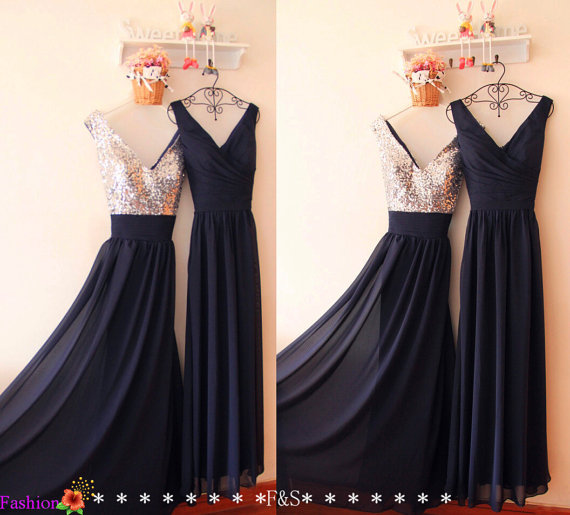 navy blue dress with silver